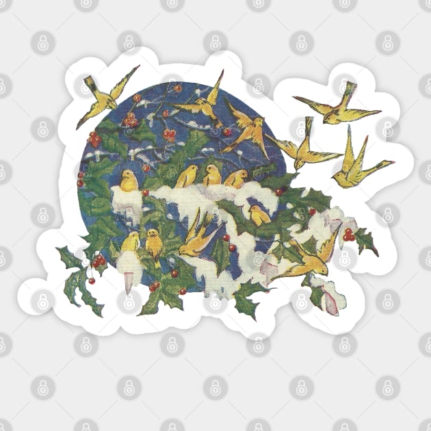 Snowbirds, Holly, and Snow - Christmas Sticker by ButterflyInTheAttic